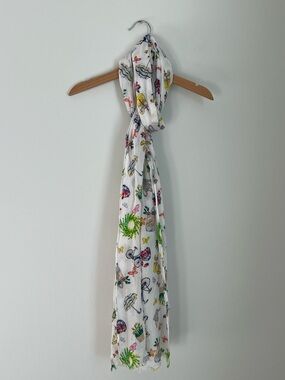 Talbots White Scarf with Farmer’s Market Novelty Floral Bicycle Butterfly Print